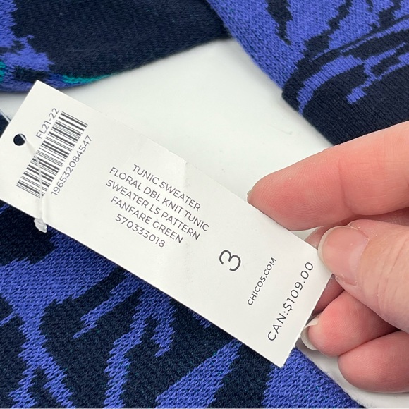 Chico’s 3 Womens US Size XL Tunic Sweater Floral Fanfare Green Blue Purple NEW - Picture 6 of 12